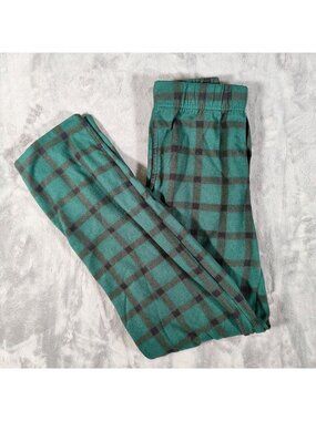 Royal Class Mens Green and Black Plaid Fleece Pajama Sleep Pants (Small) *Flaw*